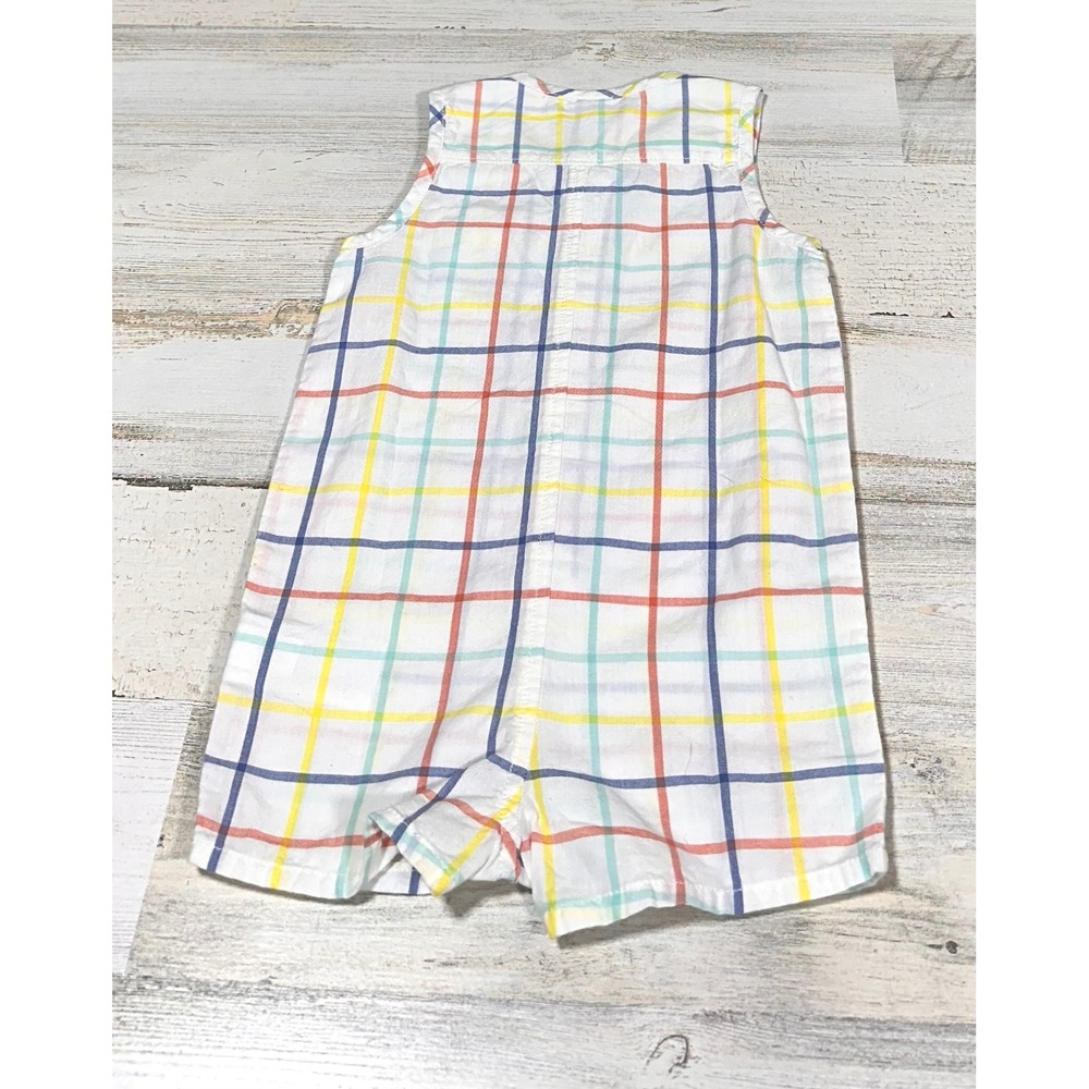 GAP Romper Baby 6-12 Months White Rainbow Plaid New Bear Pocket Sleeveless